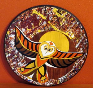 My NW Native Abstract Expressionism Series II - Owl - 18" round wood